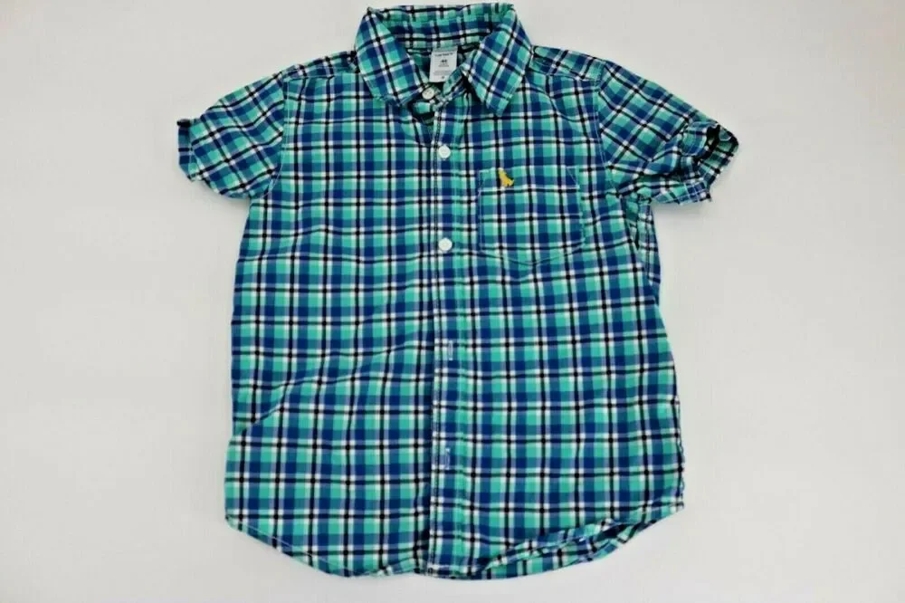Carter’s Boy’s Blue Green Plaid Short Sleeve Button Down Shirt Kid’s Size 4T